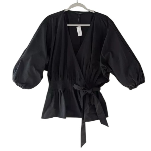 Banana Republic NWT Black Tie Waist Half Puff Sleeve Top Size Medium - Picture 1 of 5